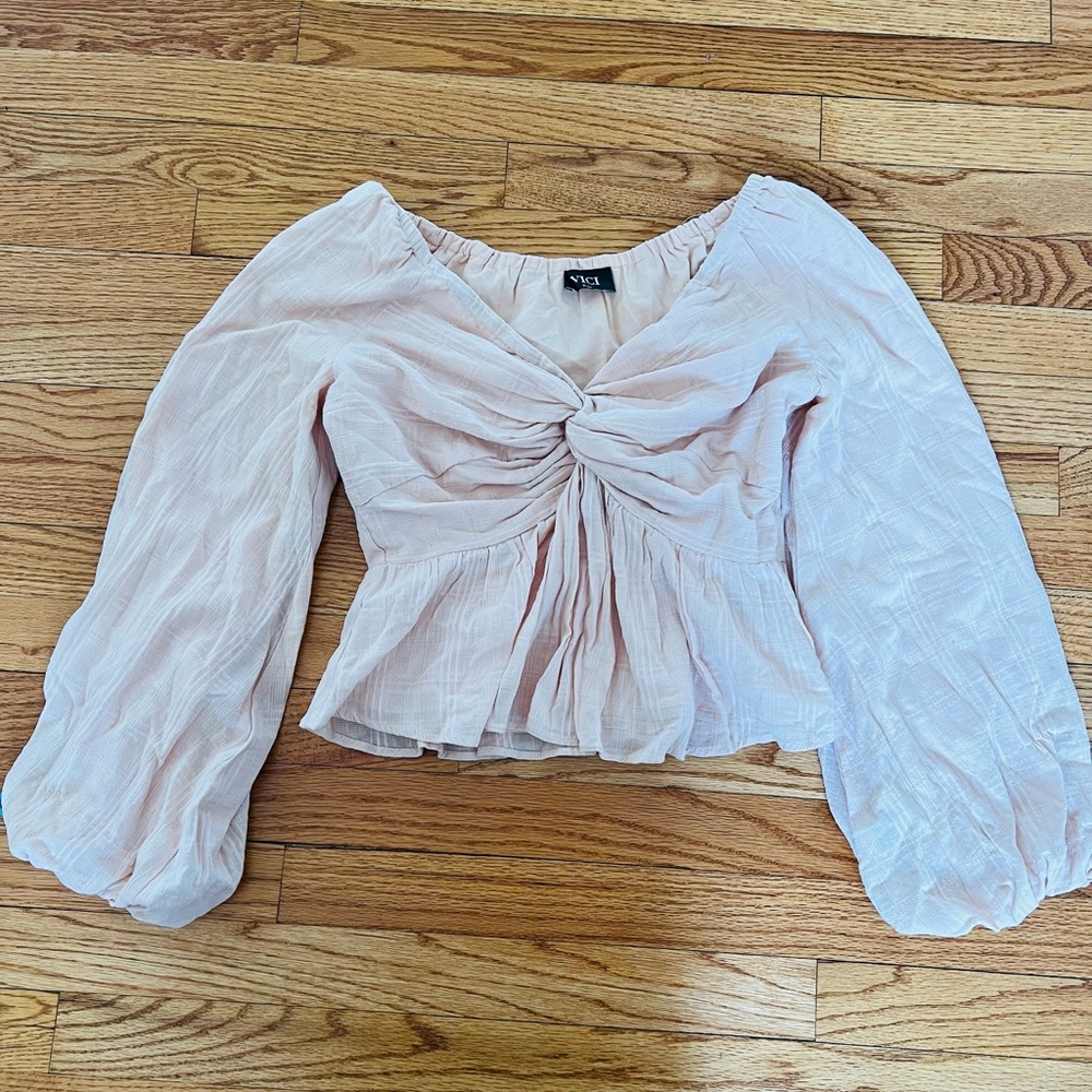 VICI Pink Crop Top with Puff Sleeves